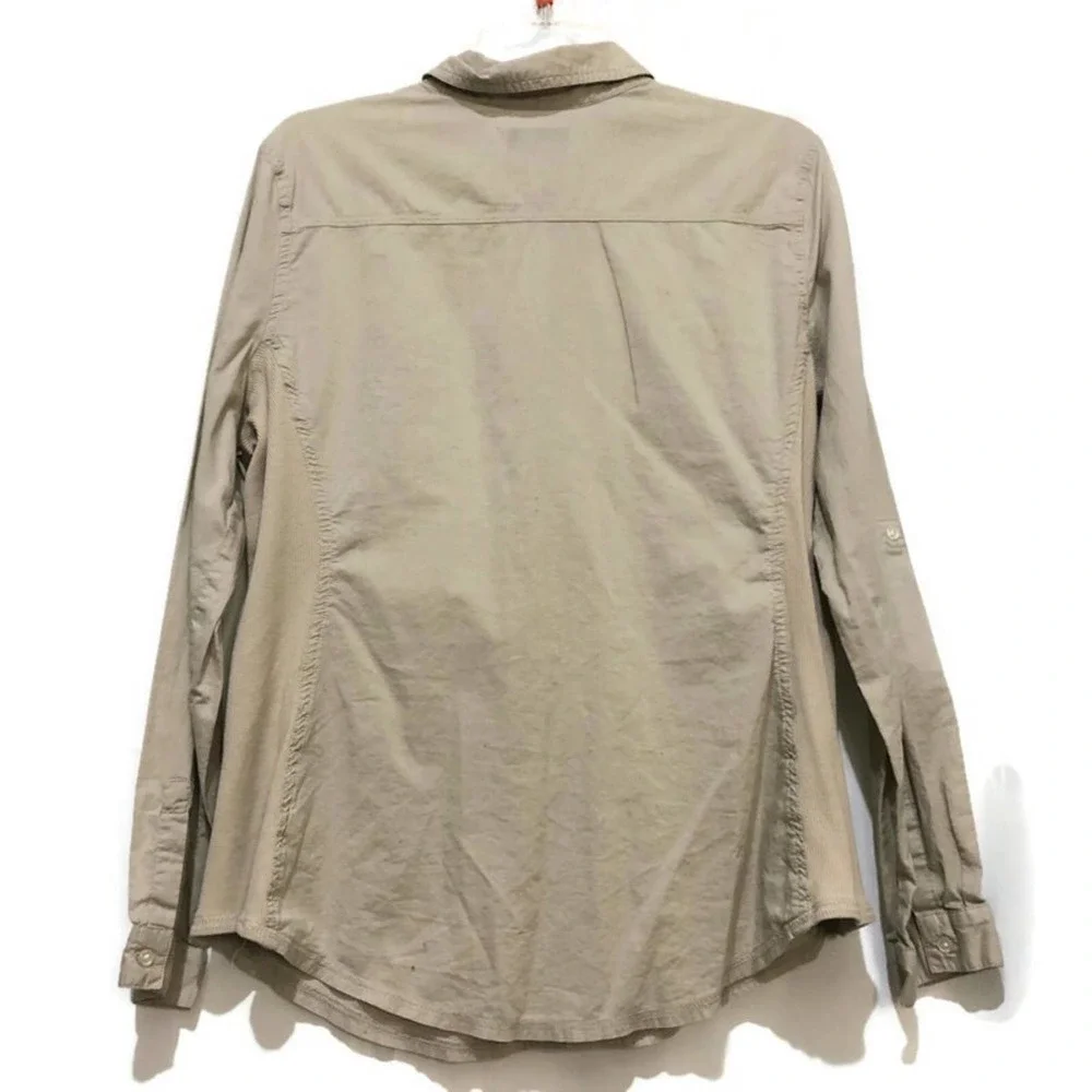 Old Navy Button Up Blouse Tan Stretch Career Large - Picture 2 of 7